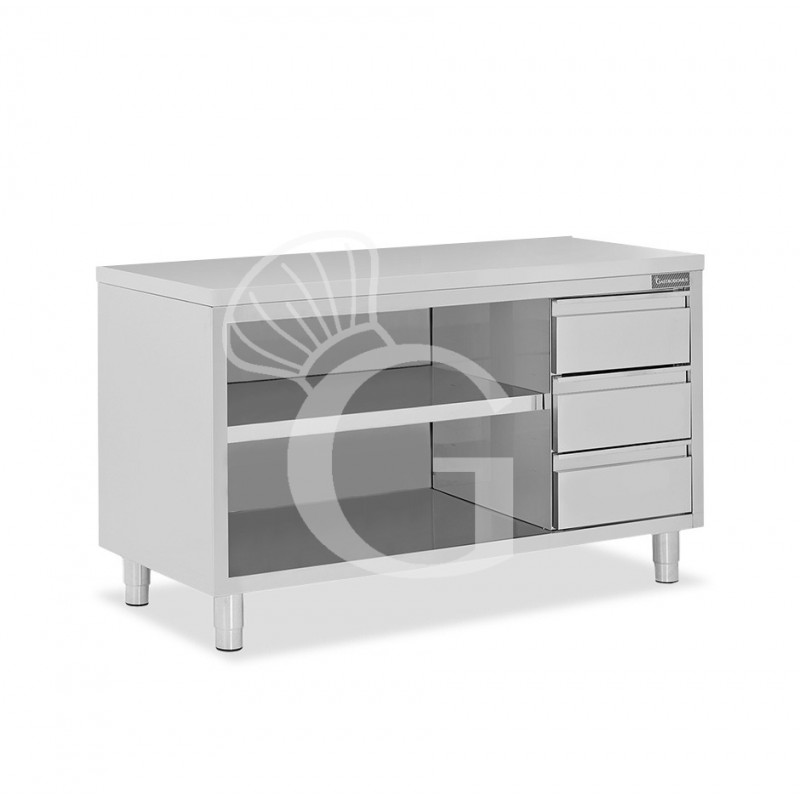 Mesa contrabarra de acero inoxidable 3 cajones en el lado derecho L 1900 mm x P 600 mm x A 850 mm