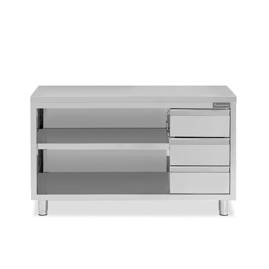 Mesa contrabarra de acero inoxidable 3 cajones en el lado derecho L 1800 mm x P 700 mm x A 850 mm