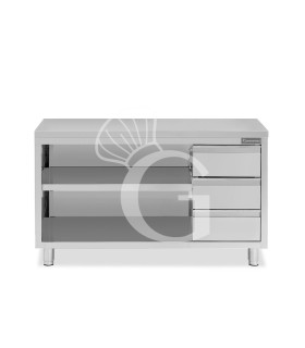 Mesa contrabarra de acero inoxidable 3 cajones en el lado derecho L 1900 mm x P 700 mm x A 850 mm