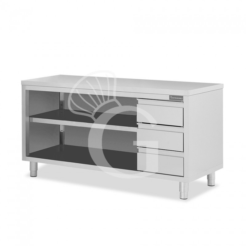 Mesa contrabarra de acero inoxidable 3 cajones en el lado derecho L 2100 mm x P 700 mm x A 850 mm