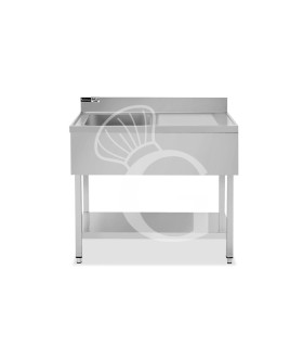 Fregadero inox con 1 cubeta y escurridor a la derecha, estante, peto L1000mmxP700mmxA965mm- con agujero para el grifo Ø 32 mm