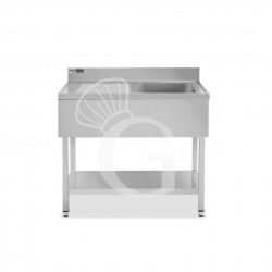 Fregadero 1 cubeta y escurridor a la izquierda, estante, peto L 1000 mm x P 600 mm x A 965 mm- con agujero para el grifo Ø 32 mm