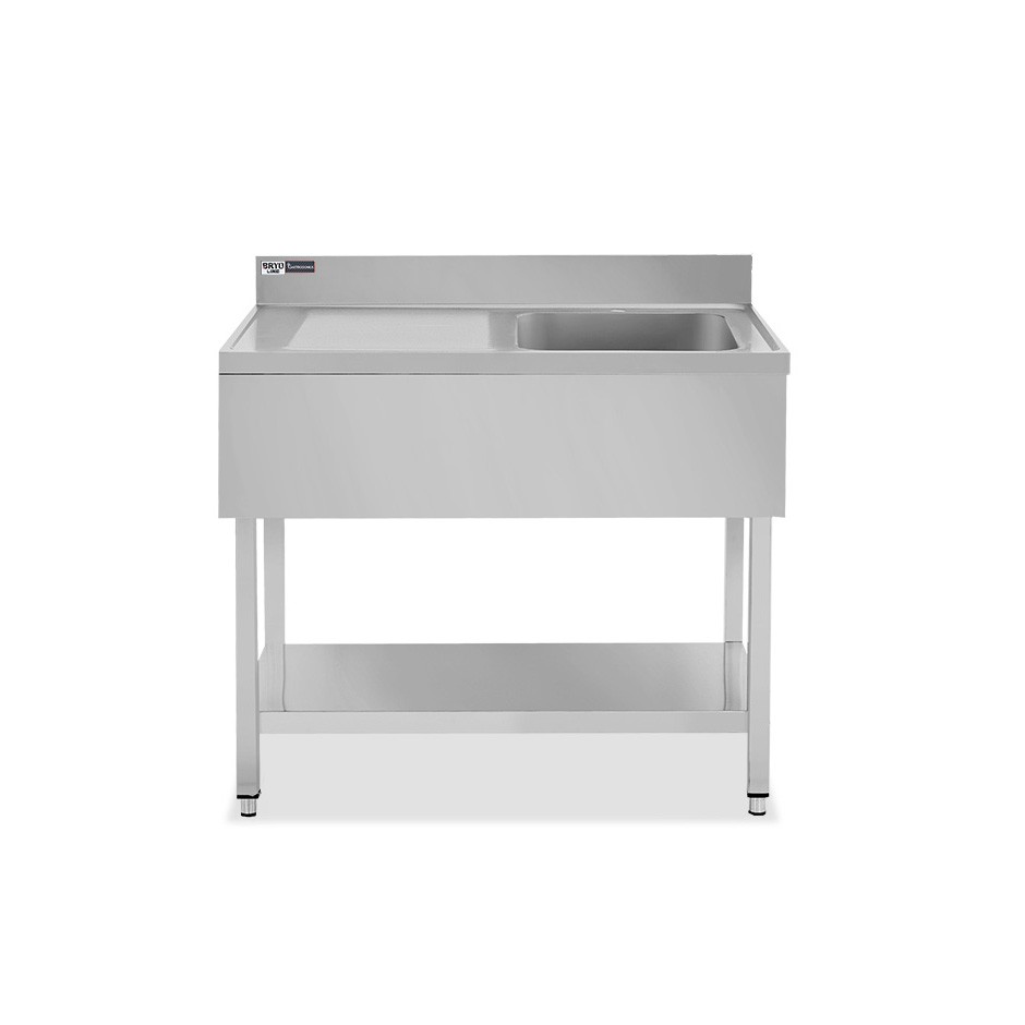 Fregadero 1 cubeta y escurridor a la izquierda, estante, peto L 1000 mm x P 600 mm x A 965 mm- con agujero para el grifo Ø 32 mm