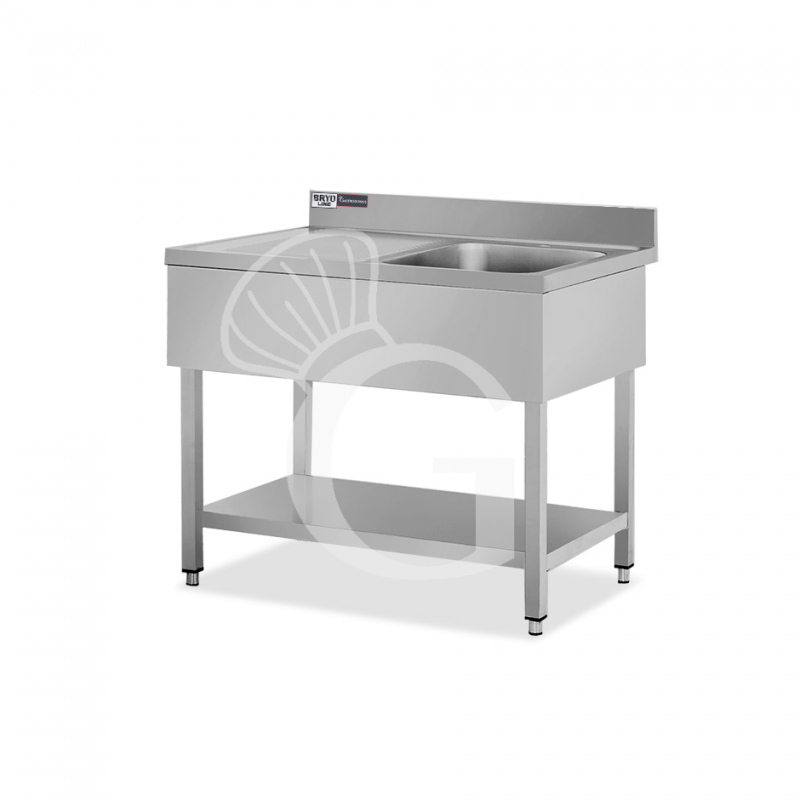 Fregadero 1 cubeta y escurridor a la izquierda, estante, peto L 1000 mm x P 600 mm x A 965 mm- con agujero para el grifo Ø 32 mm