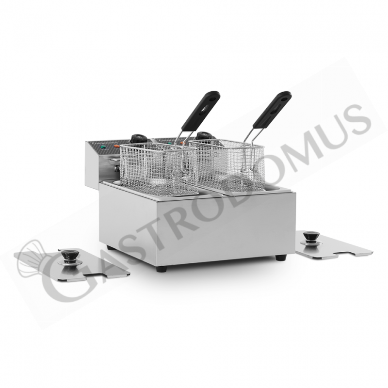 Freidora para bar eléctrica de sobremesa - 2 cubas - capacidad 4+4 LT - potencia 1,8 KW + 1,8 KW Monofásica
