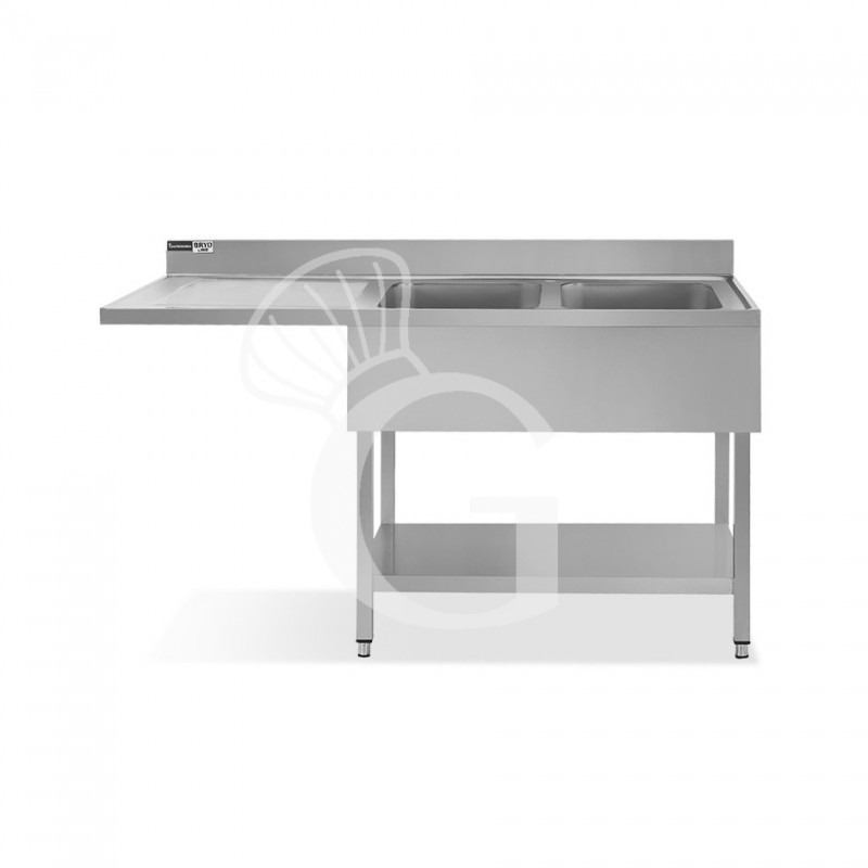 Fregadero con bastidor y hueco para lavavajillas con 2 cubetas y escurridor a la izquierda, peto trasero