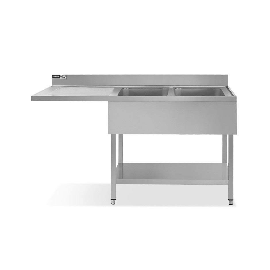 Fregadero con bastidor y hueco para lavavajillas con 2 cubetas y escurridor a la izquierda, peto trasero