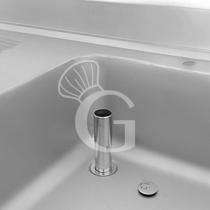 Fregadero con hueco para lavavajillas 2 cubetas y escurridor a la izquierda L1600xP700xA965-con agujero para el grifo Ø 32 mm