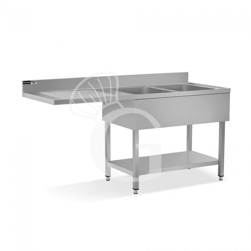 Fregadero con bastidor y hueco para lavavajillas con 2 cubetas y escurridor a la izquierda, peto trasero