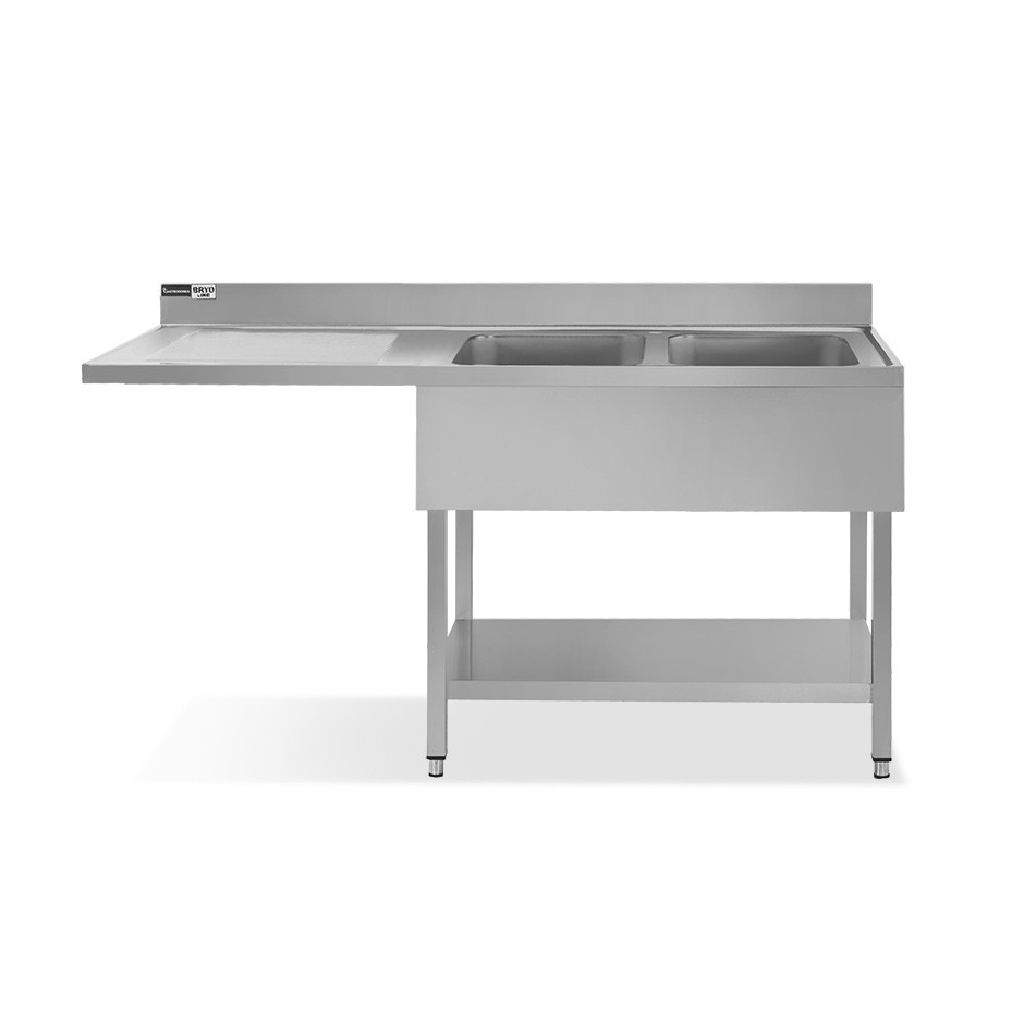 Fregadero con hueco para lavavajillas 2 cubas, peto, escurridor a la izquierda, 2000x600x965-agujero para grifo Ø 32mm