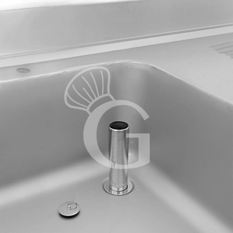 Fregadero con hueco para lavavajillas 2 cubetas y escurridor a la derecha L1800xP700xA965-con agujero para el grifo Ø 32 mm