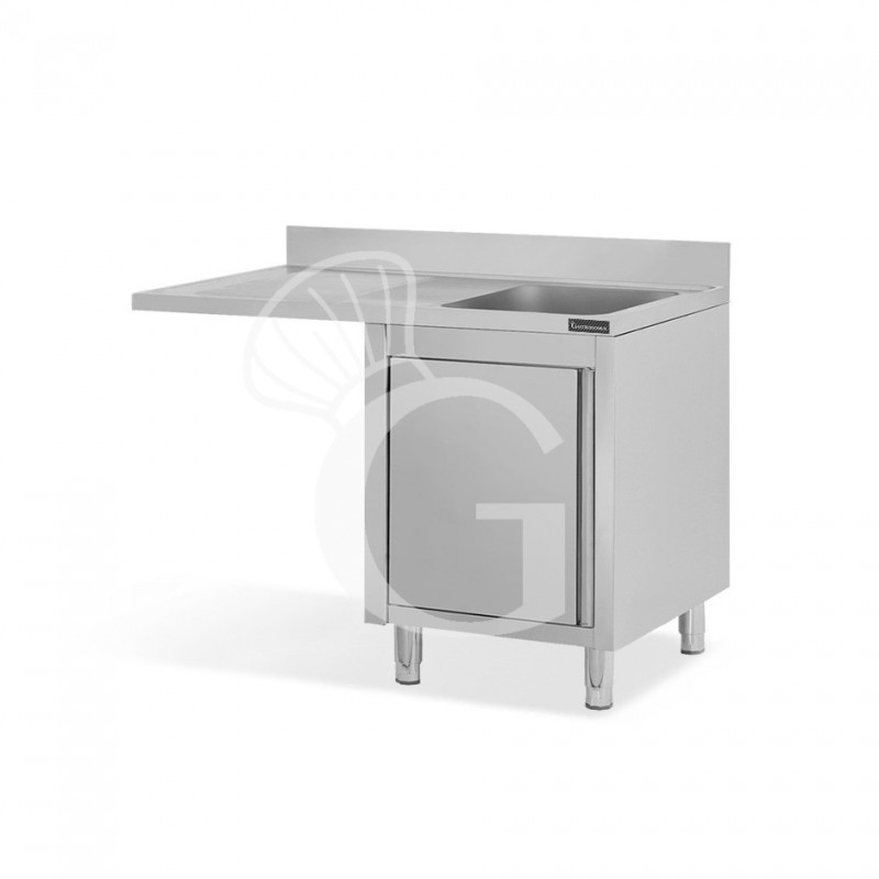 Fregadero con mueble y hueco para lavavajillas, 1 cubeta, escurridor a la izquierda y puerta batiente L1200mmxP600mmxA950mm