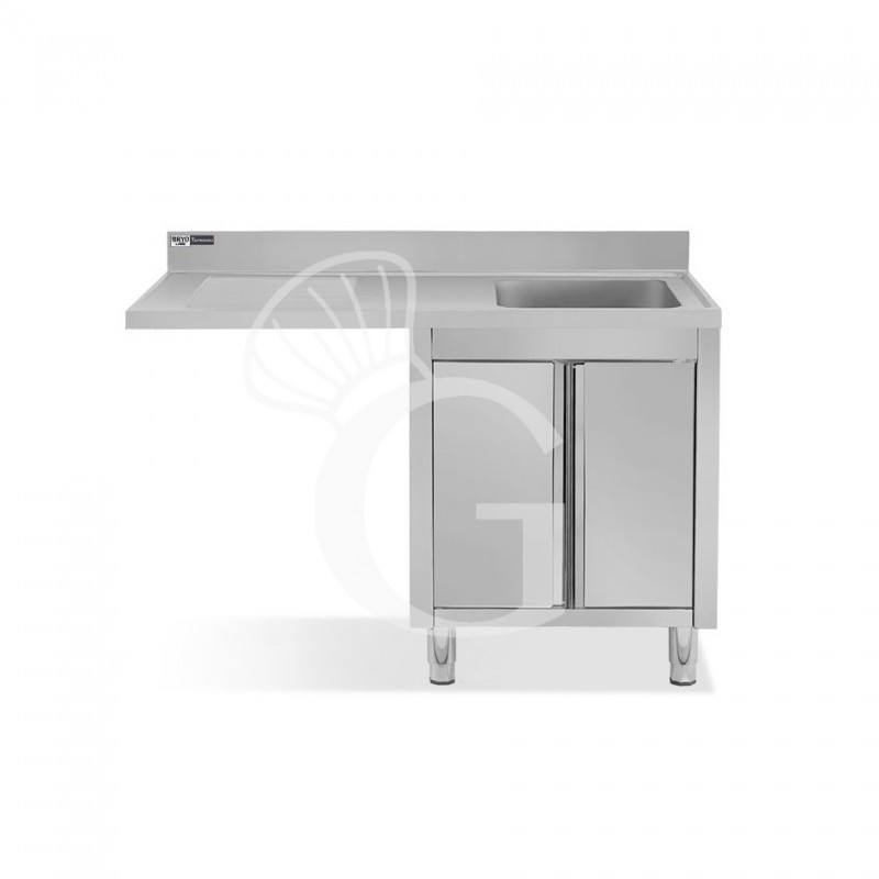 Fregadero con mueble y hueco para lavavajillas, 1 cubeta, escurridor a la izquierda, L1500xP600xA965mm-agujero para grifo Ø32mm
