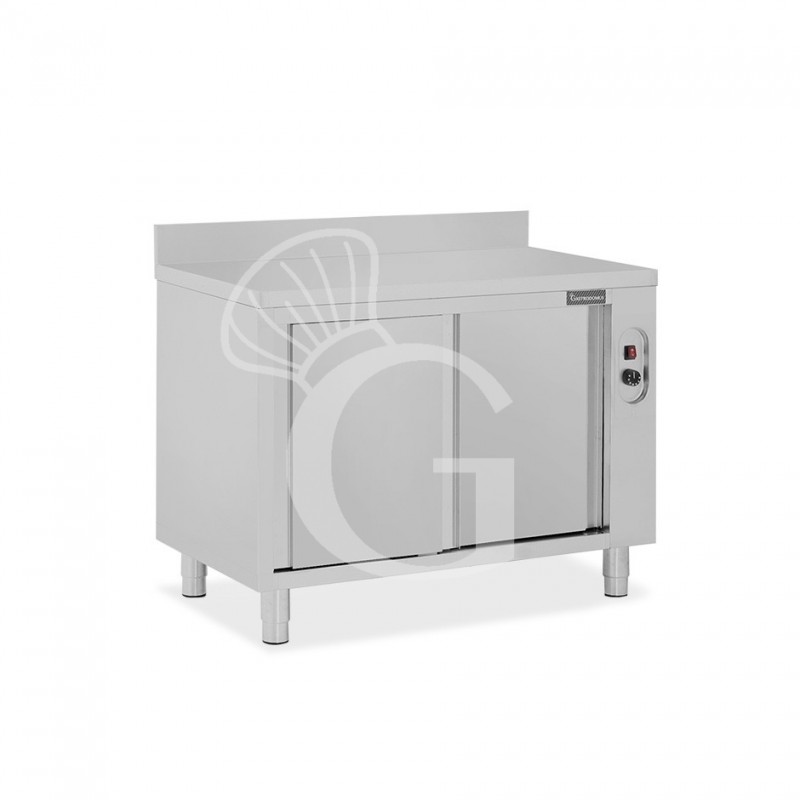 Mesa mural caliente con puertas correderas y peto de acero inoxidable L 1000 mm x P 600 mm x A 950 mm