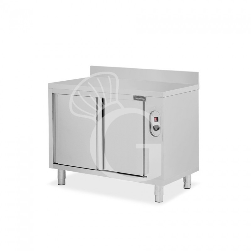 Mesa mural caliente con puertas correderas y peto de acero inoxidable L 1000 mm x P 600 mm x A 950 mm