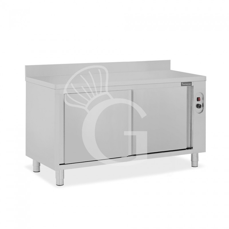Mesa mural caliente con puertas correderas y peto de acero inoxidable L 1700 mm x P 700 mm x A 950 mm