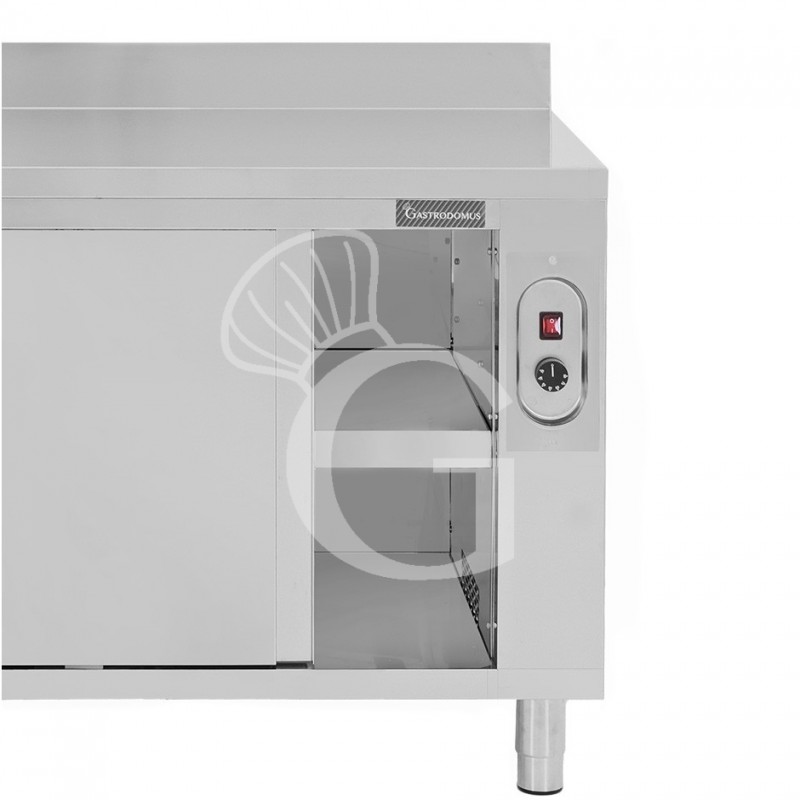 Mesa mural caliente con puertas correderas y peto de acero inoxidable L 1700 mm x P 700 mm x A 950 mm