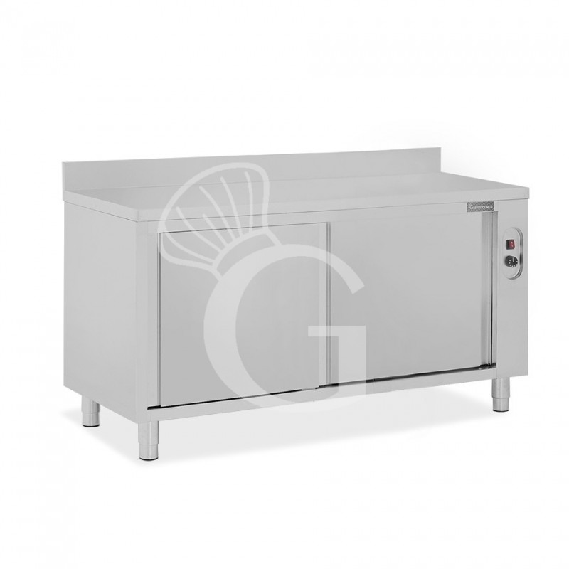 Mesa mural caliente con puertas correderas y peto de acero inoxidable L 1900 mm x P 600 mm x A 950 mm