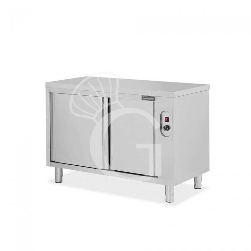 Mesa mural caliente con puertas correderas de acero inoxidable L 1300 mm x P 600 mm x A 850 mm