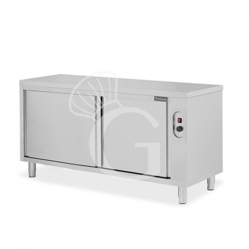 Mesa mural caliente con puertas correderas de acero inoxidable L 1900 mm x P 600 mm x A 850 mm