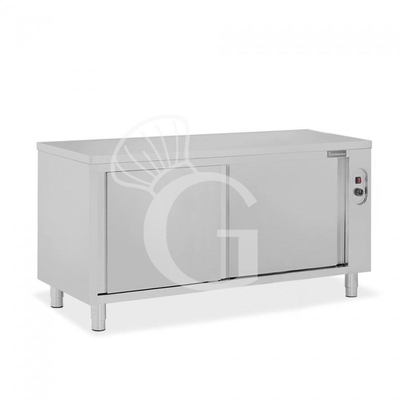 Mesa mural caliente con puertas correderas de acero inoxidable L 2000 mm x P 600 mm x A 850 mm