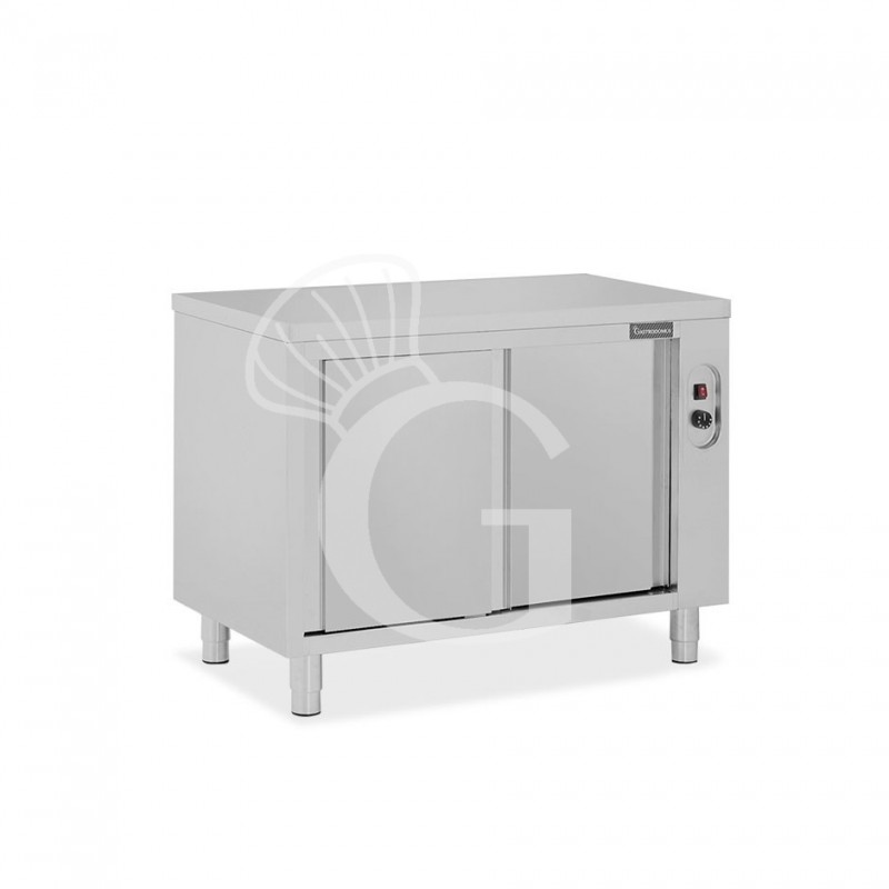 Mesa mural caliente con puertas correderas dobles de acero inoxidable L 1100 mm x P 600 mm x A 850 mm