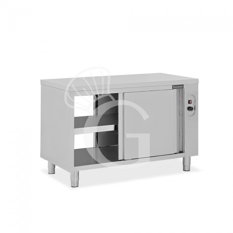 Mesa mural caliente con puertas correderas dobles de acero inoxidable L 1200 mm x P 600 mm x A 850 mm