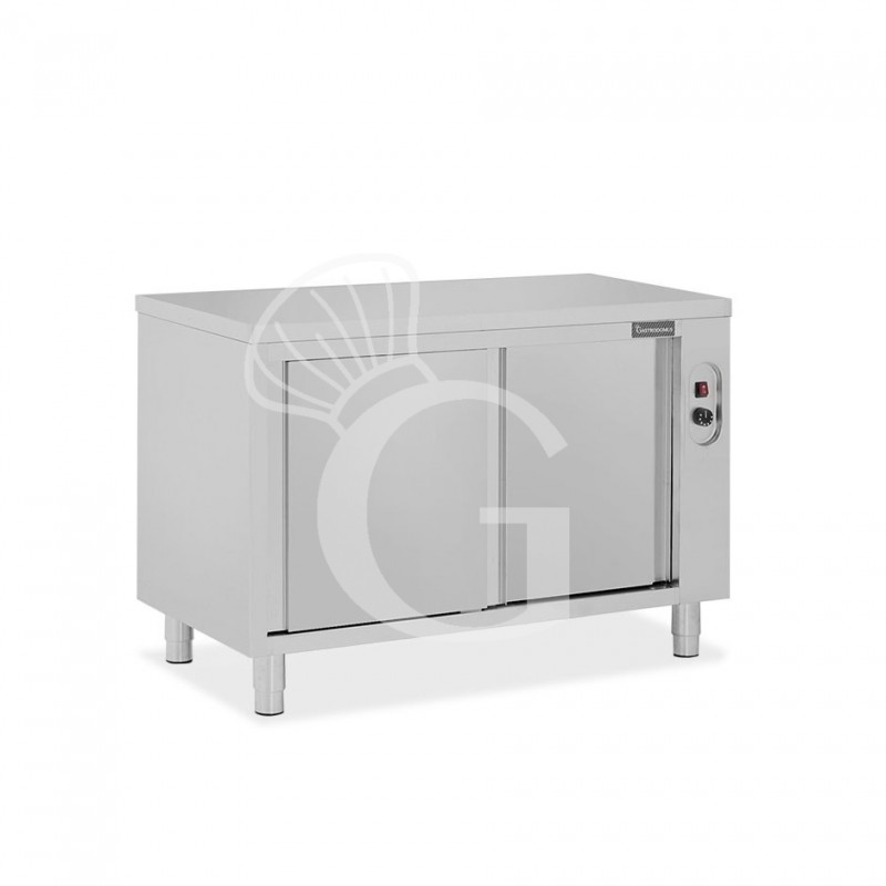 Mesa mural caliente con puertas correderas dobles de acero inoxidable L 1300 mm x P 700 mm x A 850 mm