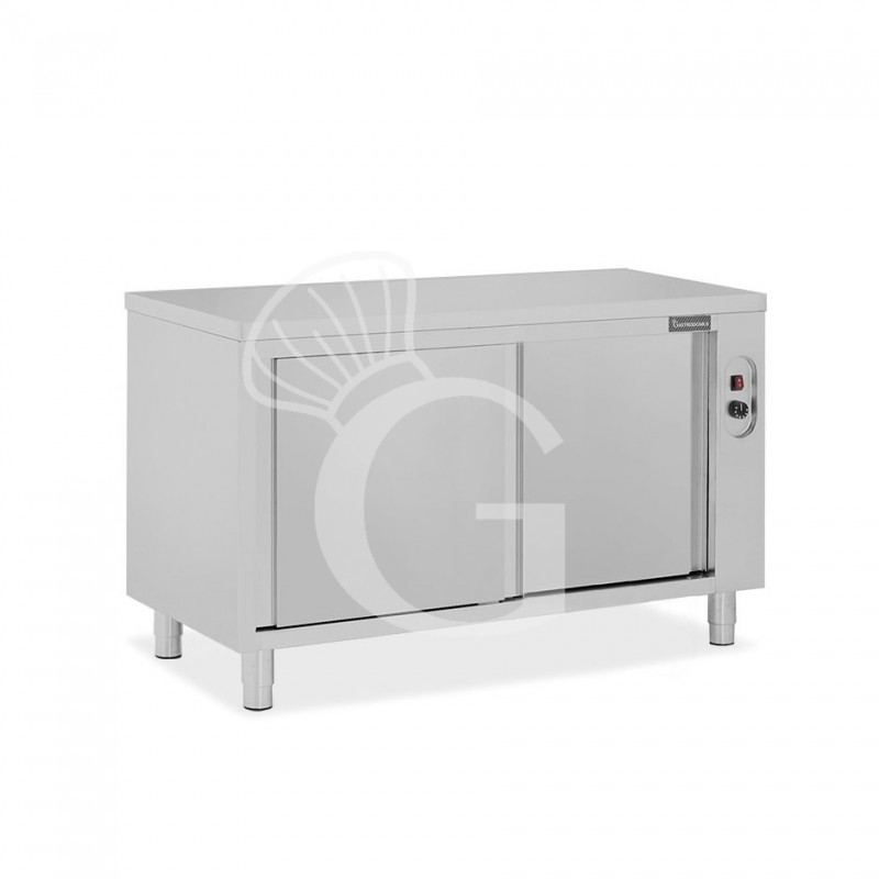 Mesa mural caliente con puertas correderas dobles de acero inoxidable L 1400 mm x P 600 mm x A 850 mm