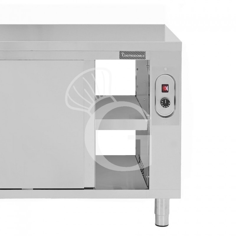 Mesa mural caliente con puertas correderas dobles de acero inoxidable L 1400 mm x P 600 mm x A 850 mm