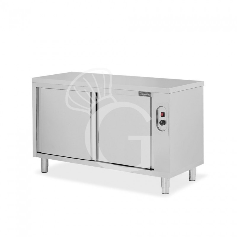 Mesa mural caliente con puertas correderas dobles de acero inoxidable L 1400 mm x P 700 mm x A 850 mm