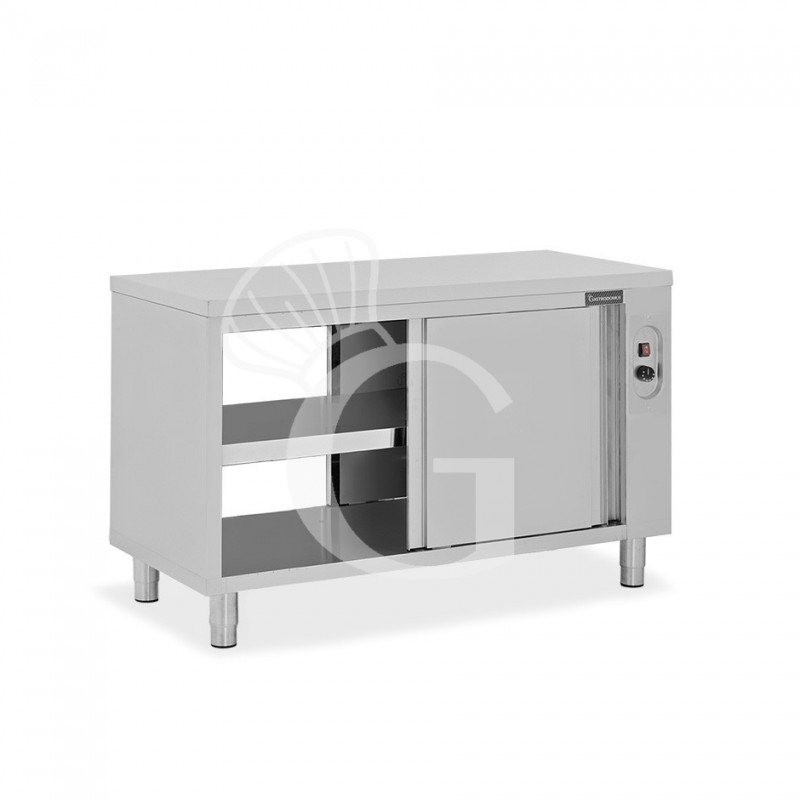 Mesa mural caliente con puertas correderas dobles de acero inoxidable L 1500 mm x P 700 mm x A 850 mm