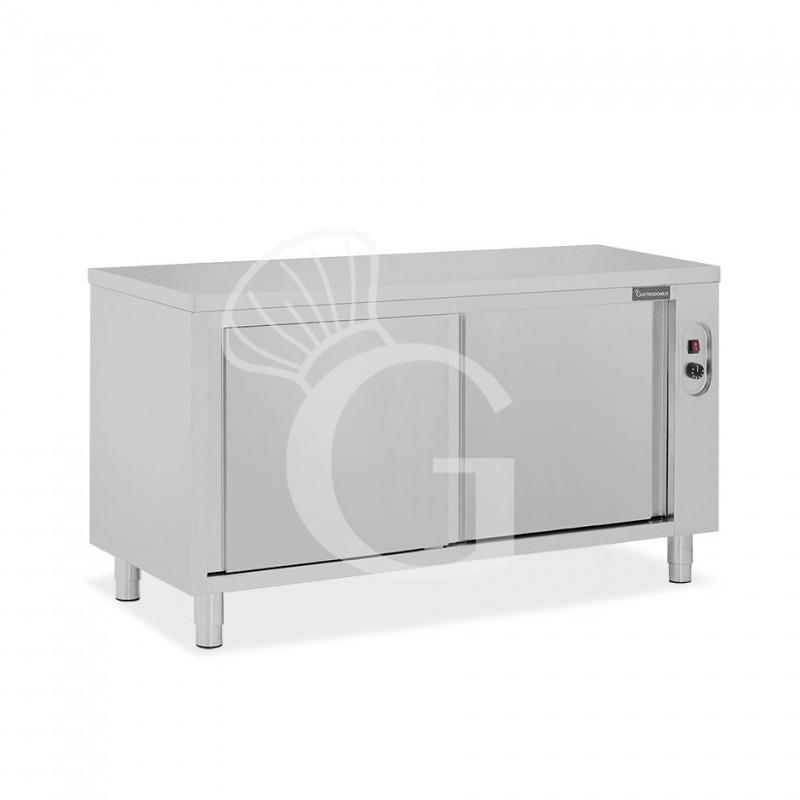 Mesa mural caliente con puertas correderas dobles de acero inoxidable L 1600 mm x P 600 mm x A 850 mm