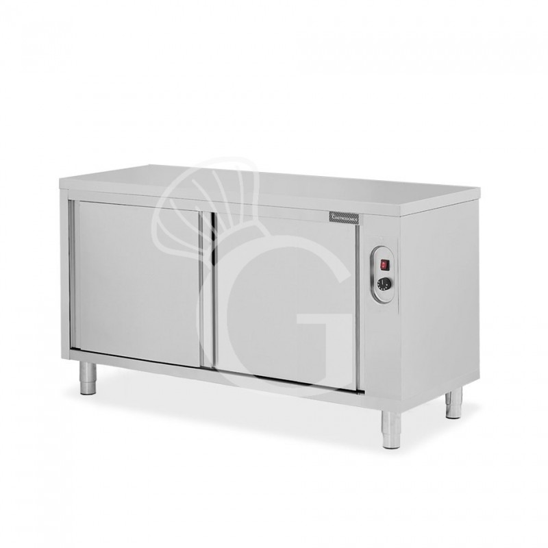 Mesa mural caliente con puertas correderas dobles de acero inoxidable L 1700 mm x P 600 mm x A 850 mm