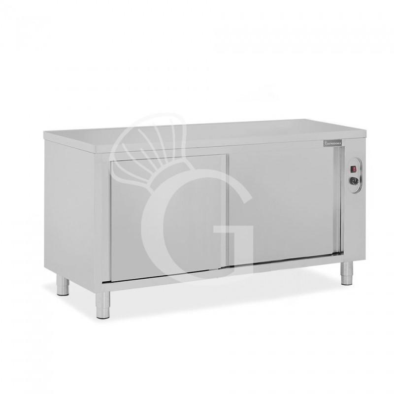 Mesa mural caliente con puertas correderas dobles de acero inoxidable L 1800 mm x P 700 mm x A 850 mm