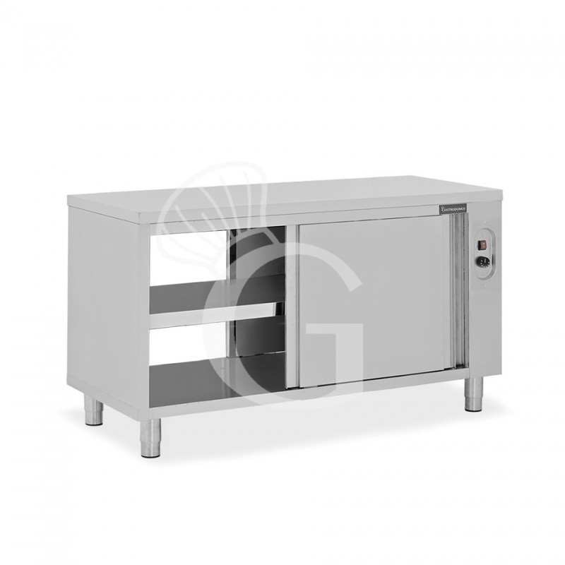 Mesa mural caliente con puertas correderas dobles de acero inoxidable L 1800 mm x P 700 mm x A 850 mm