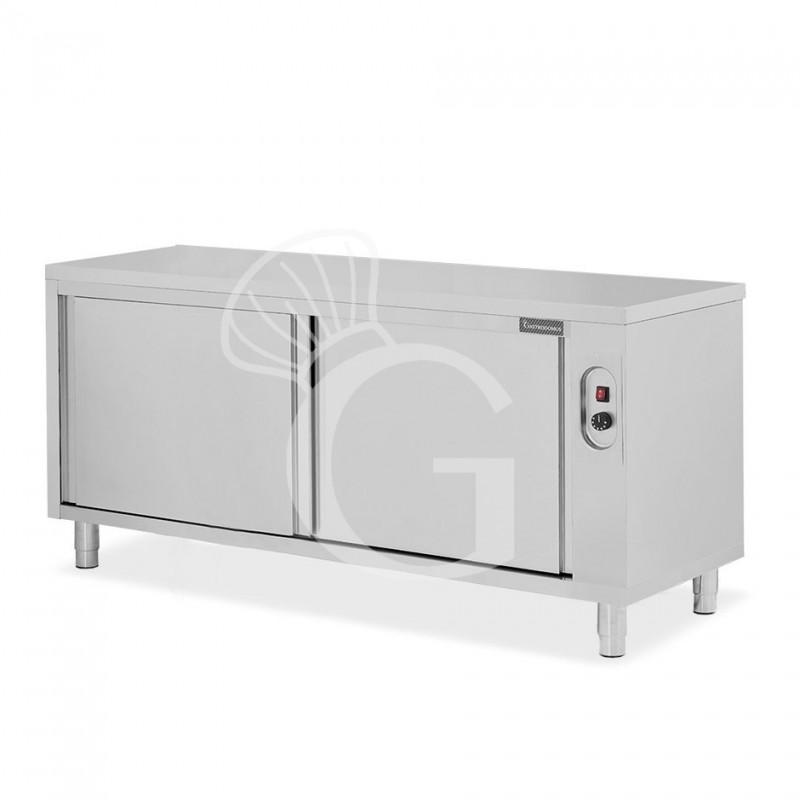 Mesa mural caliente con puertas correderas dobles de acero inoxidable L 2000 mm x P 700 mm x A 850 mm
