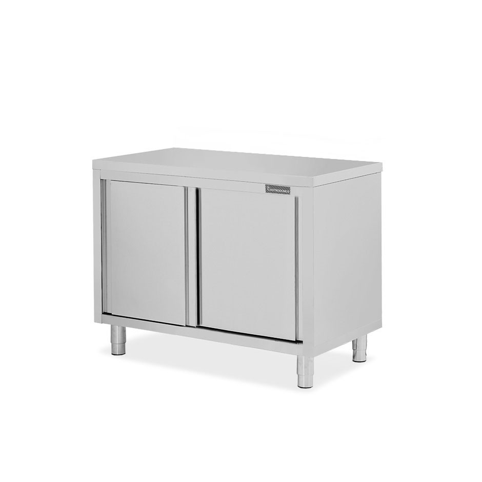 Mesa mural de acero inoxidable con puertas correderas dobles L 1100 mm x P 700 mm x A 850 mm