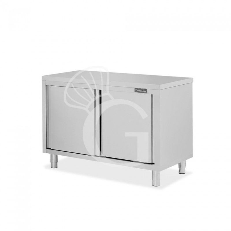 Mesa mural de acero inoxidable con puertas correderas dobles L 1200 mm x P 600 mm x A 850 mm