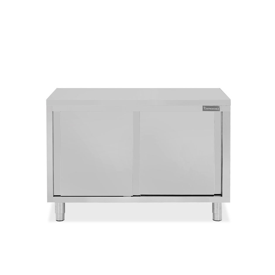 Mesa mural de acero inoxidable con puertas correderas dobles L 1200 mm x P 600 mm x A 850 mm