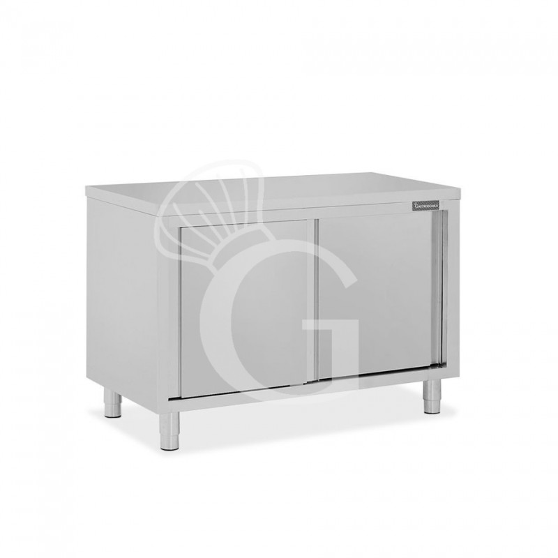 Mesa mural de acero inoxidable con puertas correderas dobles L 1200 mm x P 600 mm x A 850 mm