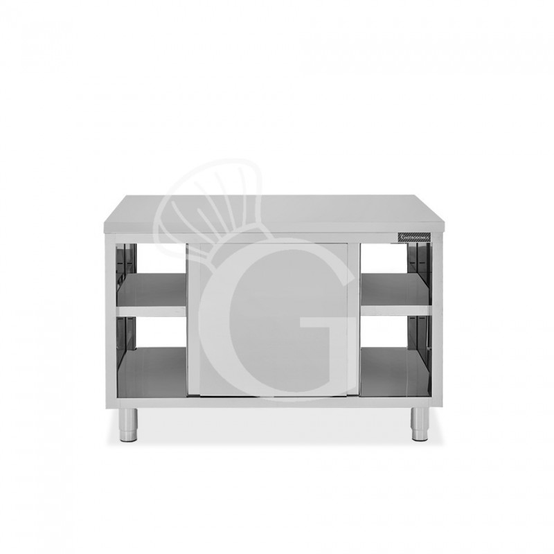 Mesa mural de acero inoxidable con puertas correderas dobles L 1200 mm x P 600 mm x A 850 mm
