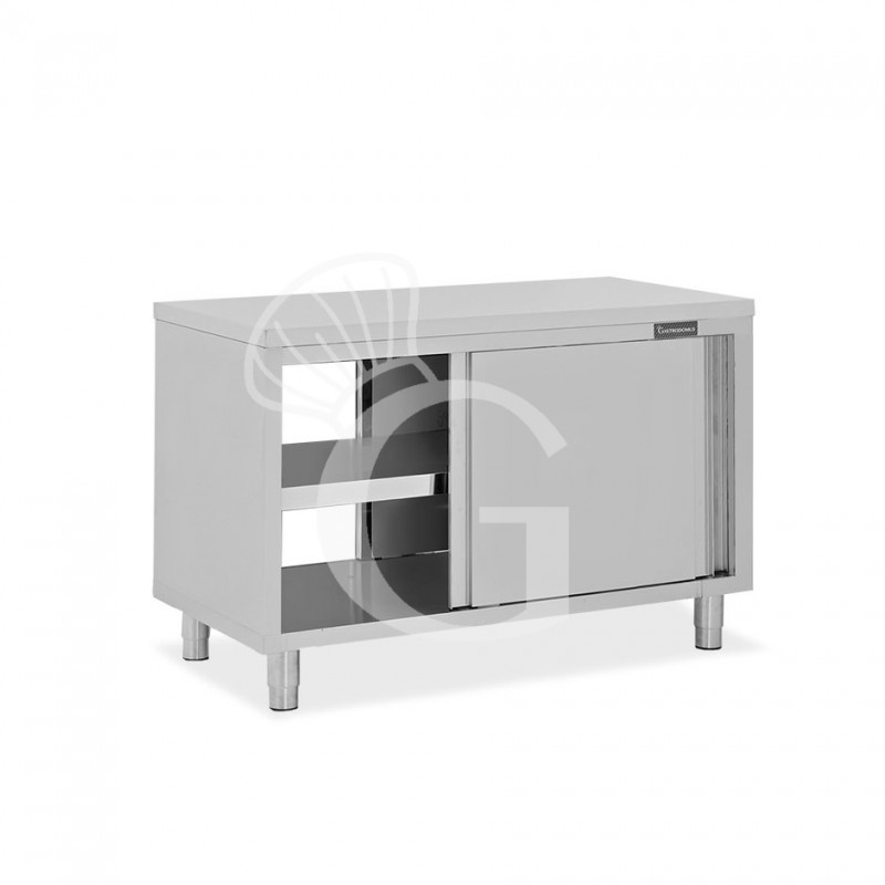Mesa mural de acero inoxidable con puertas correderas dobles L 1200 mm x P 600 mm x A 850 mm