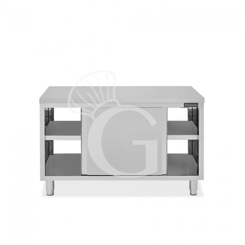 Mesa mural de acero inoxidable con puertas correderas dobles L 1400 mm x P 800 mm x A 865 mm