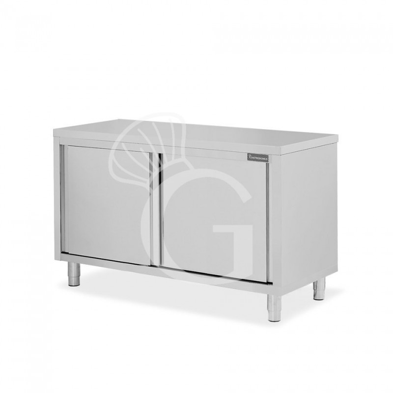 Mesa mural de acero inoxidable con puertas correderas dobles L 1400 mm x P 700 mm x A 850 mm