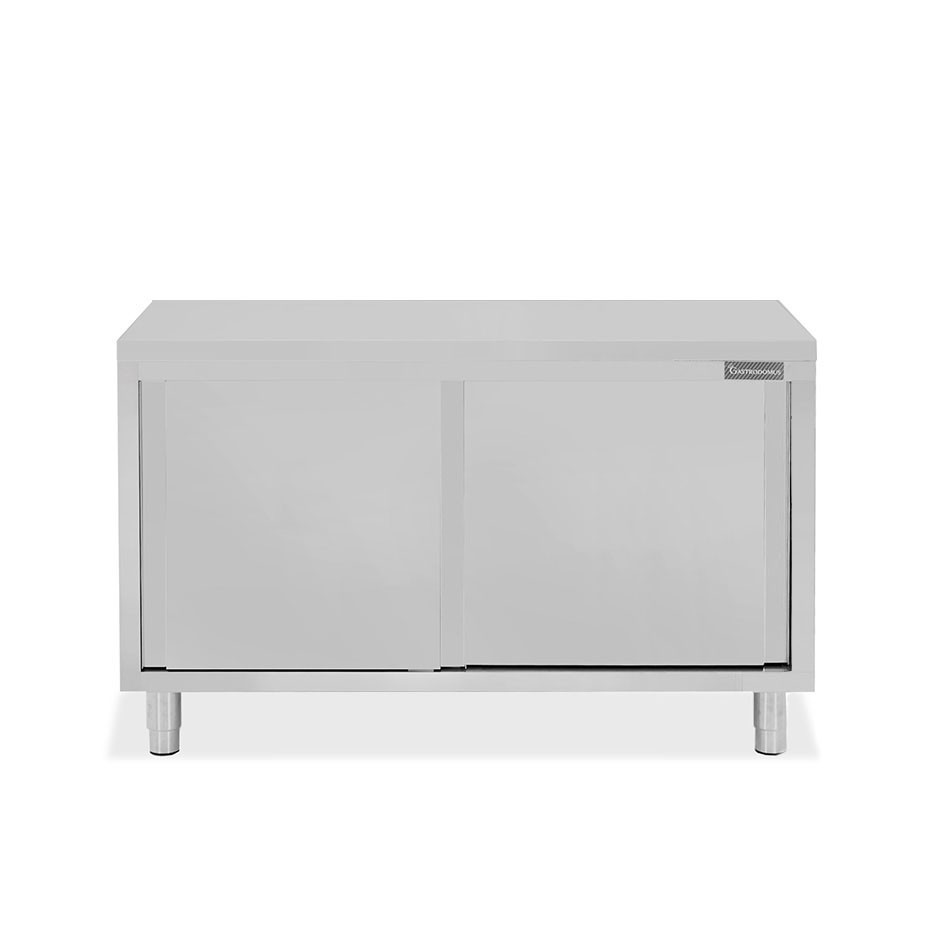 Mesa mural de acero inoxidable con puertas correderas dobles L 1400 mm x P 700 mm x A 850 mm