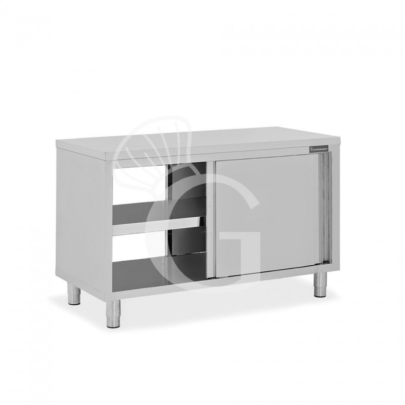 Mesa mural de acero inoxidable con puertas correderas dobles L 1500 mm x P 800 mm x A 850 mm