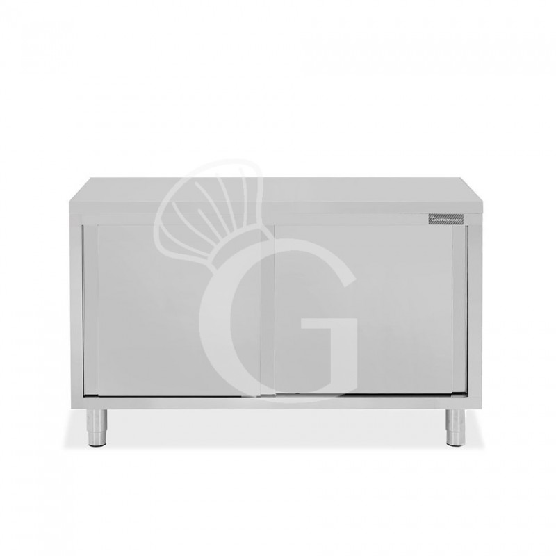 Mesa mural de acero inoxidable con puertas correderas dobles L 1500 mm x P 700 mm x A 850 mm