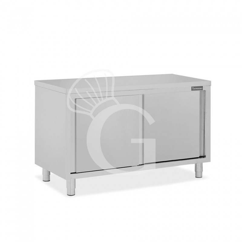 Mesa mural de acero inoxidable con puertas correderas dobles L 1500 mm x P 700 mm x A 850 mm