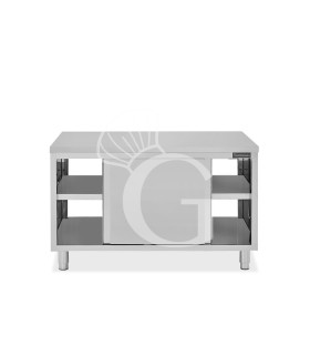 Mesa mural de acero inoxidable con puertas correderas dobles L 1500 mm x P 600 mm x A 850 mm